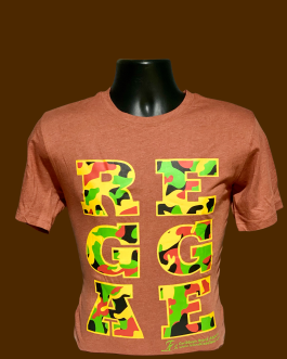 Brown Camouflage Red, gold, green & black   Short sleeve fitted T-shirt
